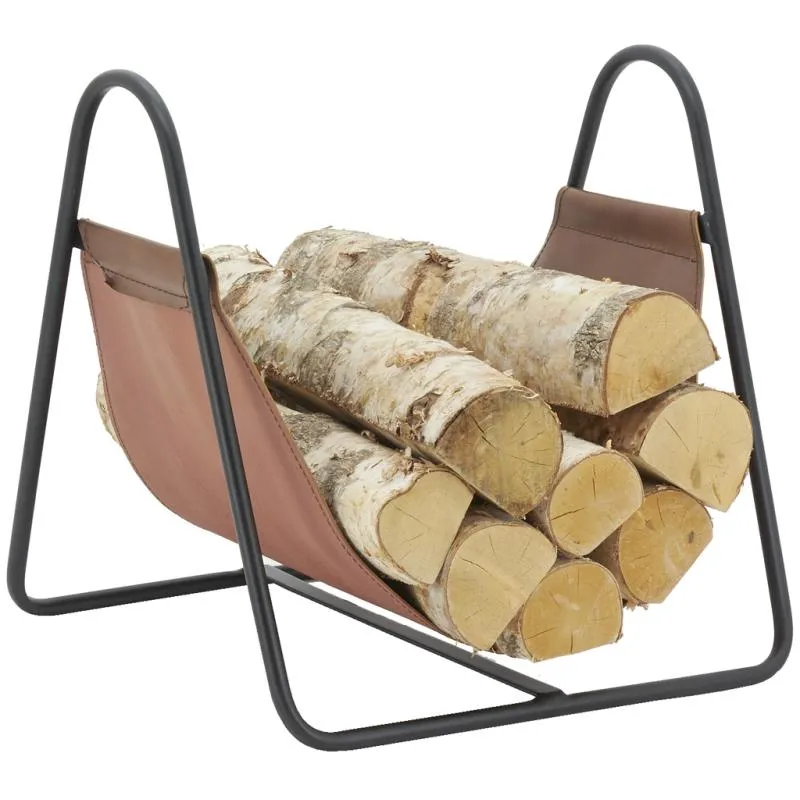 Porte-bûches en métal et cuir