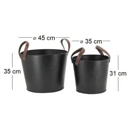Seaux en métal noir et cuir (lot de 2)