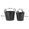 Seaux en métal noir et cuir (lot de 2)