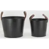 Seaux en métal noir et cuir (lot de 2)