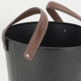 Seaux en métal noir et cuir (lot de 2)