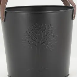 Seaux en métal noir et cuir (lot de 2)