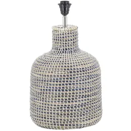 Pied de lampe en jonc naturel et bleu