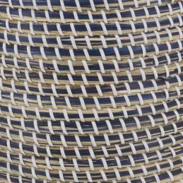 Pied de lampe en jonc naturel et bleu