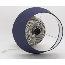 Pied de lampe en jonc naturel et bleu