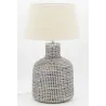 Pied de lampe en jonc naturel et bleu