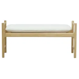 Banc en bois avec coussin en coton blanc