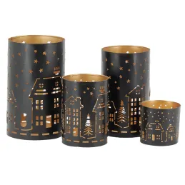 Photophores en métal noir et doré Maison (lot de 4)