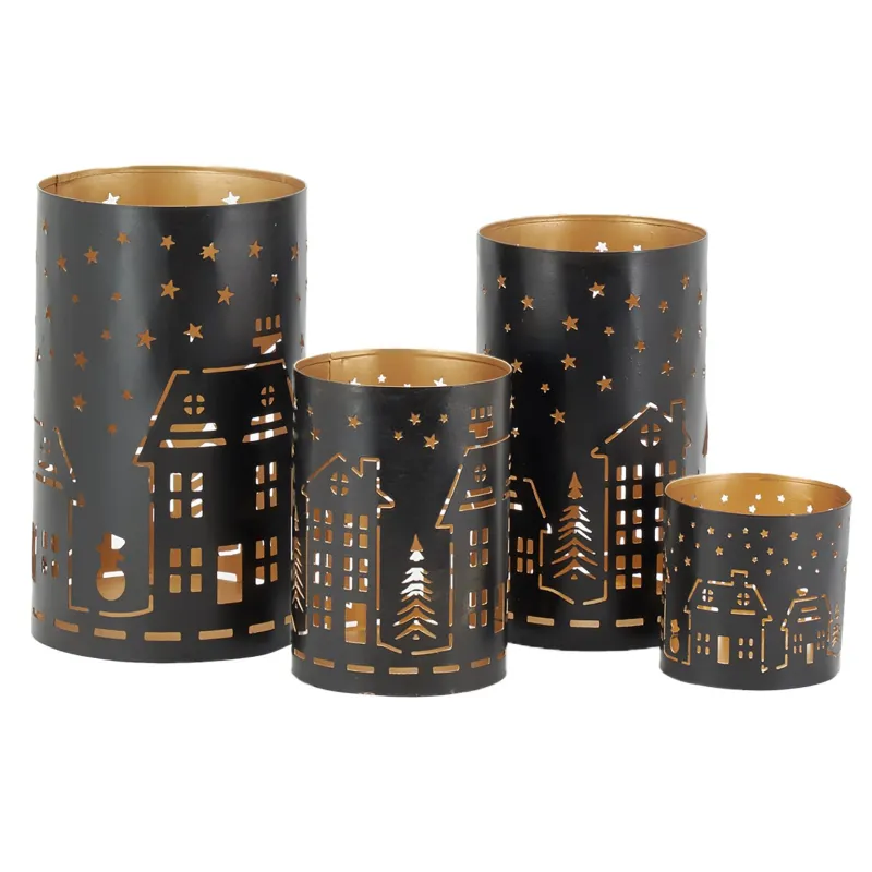 Photophores en métal noir et doré Maison (lot de 4)