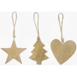 Suspensions de Noël en manguier naturel (lot de 3)