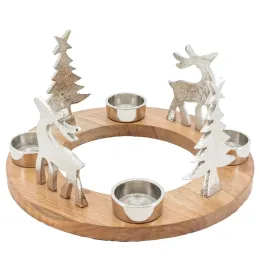 Support 4 bougies en bois et aluminium