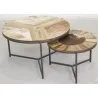 Tables rondes en bois, métal et peau de vache (lot de 2)