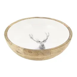 Corbeille ronde en manguier avec résine blanche décor Cerf