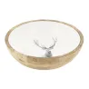 Corbeille ronde en manguier avec résine blanche décor Cerf