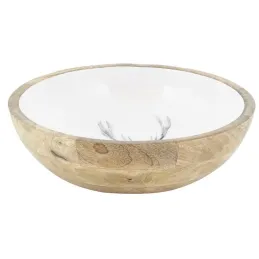 Corbeille ronde en manguier avec résine blanche décor Cerf