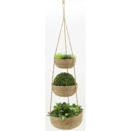 Suspension 3 pots en jonc naturel