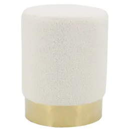 Pouf rond en bouclette et métal doré
