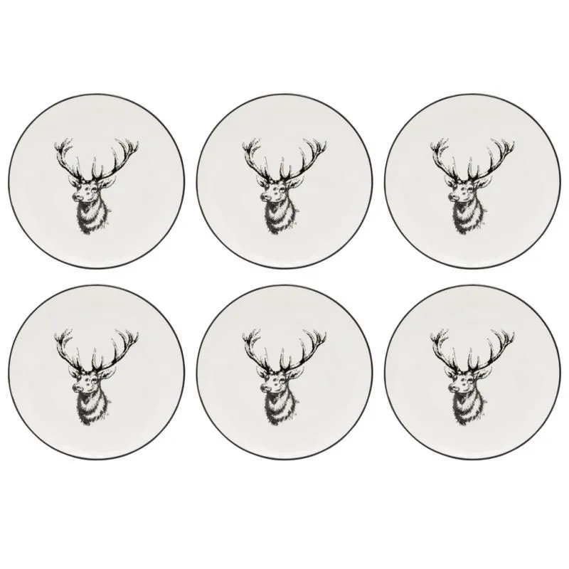 Vaisselle Cerf en porcelaine blanche et noire (lot de 6)