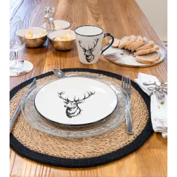 Vaisselle Cerf en porcelaine blanche et noire (lot de 6)