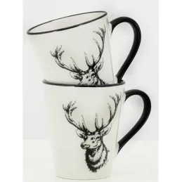 Vaisselle Cerf en porcelaine blanche et noire (lot de 6)
