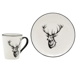 Vaisselle Cerf en porcelaine blanche et noire (lot de 6)