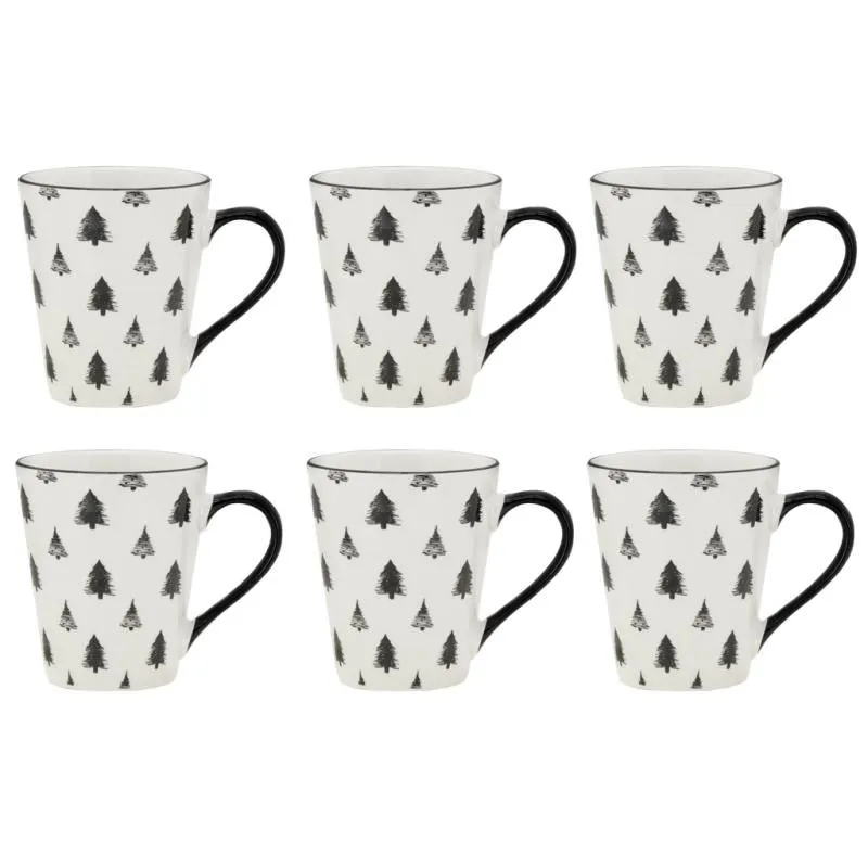 Vaisselle sapin en porcelaine noires et blanches (lot de 6)