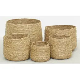 Cache-pots ronds en jonc (lot de 5)