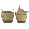 Cache-pots en jonc naturel et coton vert (lot de 3)