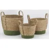 Cache-pots en jonc naturel et coton vert (lot de 3)