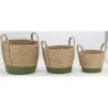Cache-pots en jonc naturel et coton vert (lot de 3)