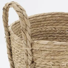 Cache-pots en jonc naturel et coton vert (lot de 3)