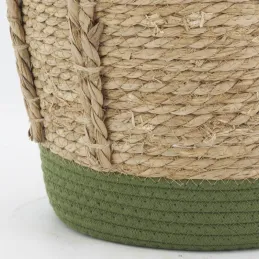 Cache-pots en jonc naturel et coton vert (lot de 3)