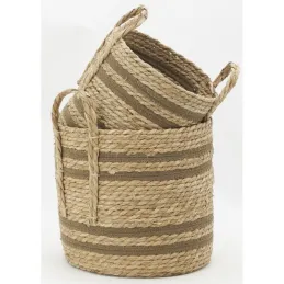 Cache-pots en jonc naturel et coton brun (lot de 2)
