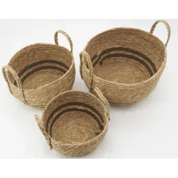 Cache-pots en jonc naturel et coton brun