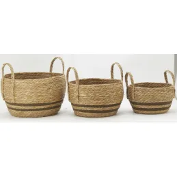 Cache-pots en jonc naturel et coton brun