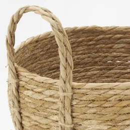 Cache-pots en jonc naturel et coton brun