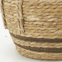Cache-pots en jonc naturel et coton brun