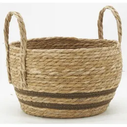 Cache-pots en jonc naturel et coton brun