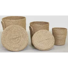 Lot 2 coffres + 1 poubelle en jonc naturel