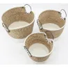 Corbeilles en jonc, coton et métal (lot de 3)