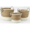 Corbeilles en jonc, coton et métal (lot de 3)