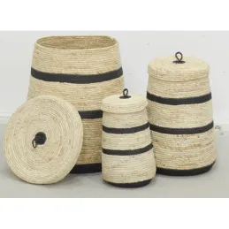 Coffres de rangement en maïs naturel et noir (lot de 3)