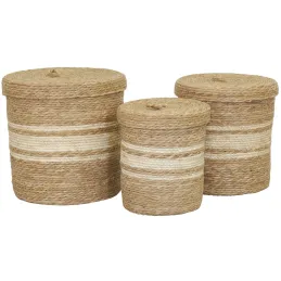 Boîtes de rangement en maïs naturel et blanc (lot de 3)