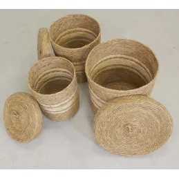 Boîtes de rangement en maïs naturel et blanc (lot de 3)