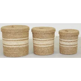 Boîtes de rangement en maïs naturel et blanc (lot de 3)