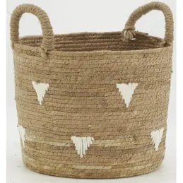 Cache-pots en abaca naturel et triangles blancs (lot de 3)