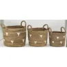 Cache-pots en abaca naturel et triangles blancs (lot de 3)