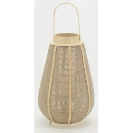Lanterne bois et jute naturel