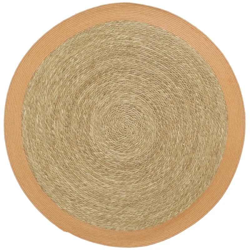 Tapis en jonc 120 cm naturel bordure colorée