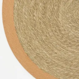 Tapis en jonc 120 cm naturel bordure colorée